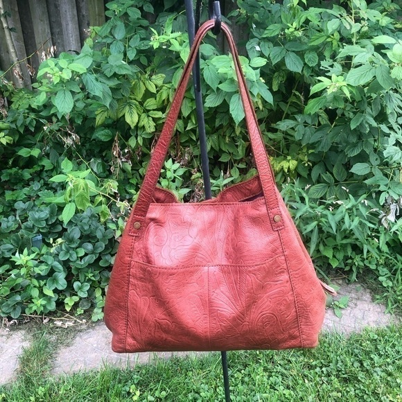 American Leather Company Liberty Shopper  Brandy Tooled Purse - Picture 10 of 11